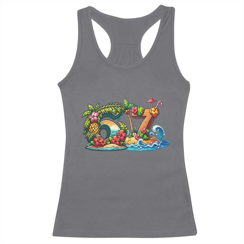 Tropical Beach Six Seven Racerback Tank Top Summer Island Vacation Graphic TS12 Charcoal Print Your Wear