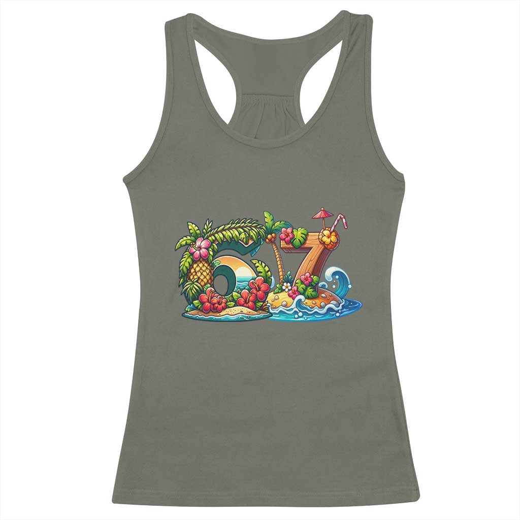 Tropical Beach Six Seven Racerback Tank Top Summer Island Vacation Graphic TS12 Military Green Print Your Wear