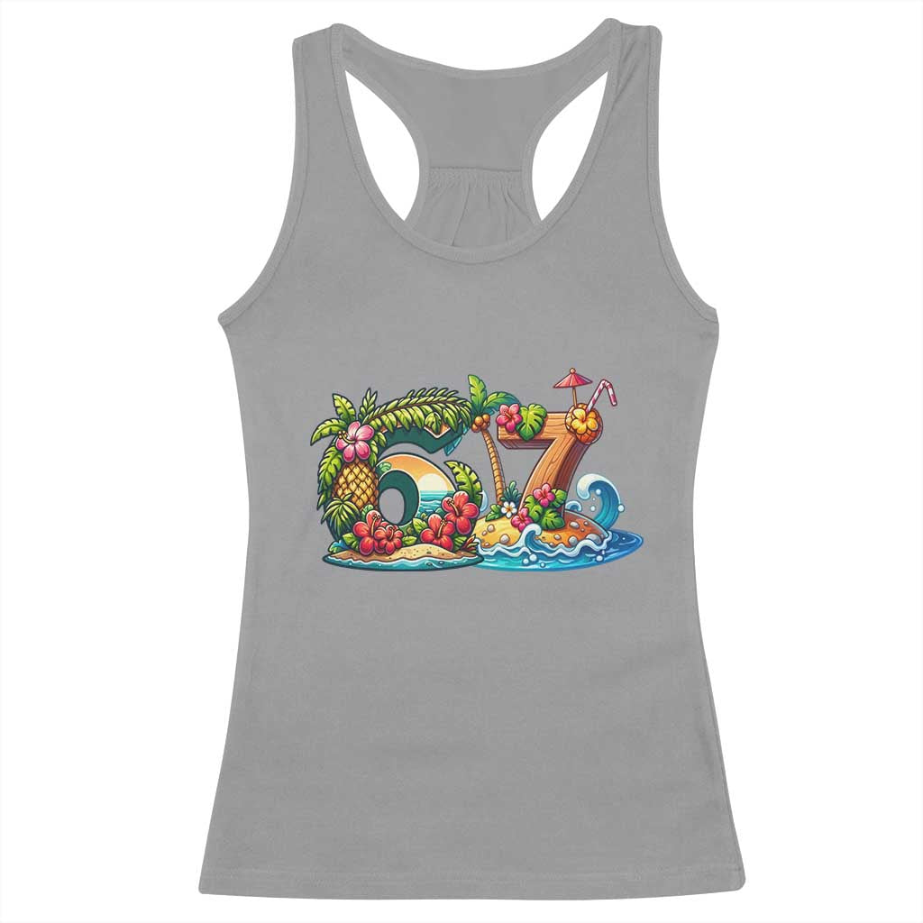 Tropical Beach Six Seven Racerback Tank Top Summer Island Vacation Graphic TS12 Sport Gray Print Your Wear