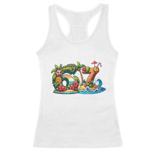Tropical Beach Six Seven Racerback Tank Top Summer Island Vacation Graphic TS12 White Print Your Wear