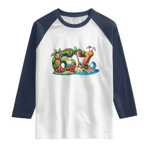 Tropical Beach Six Seven Raglan Shirt Summer Island Vacation Graphic TS12 White Navy Print Your Wear