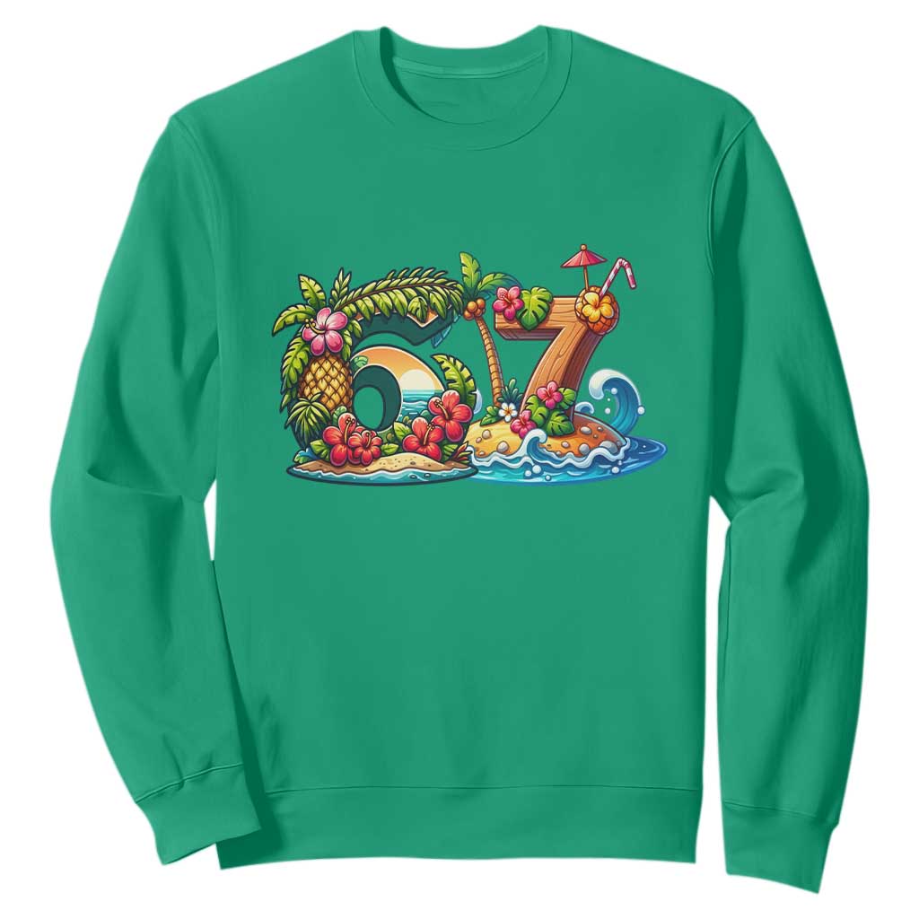 Tropical Beach Six Seven Sweatshirt Summer Island Vacation Graphic TS12 Irish Green Print Your Wear