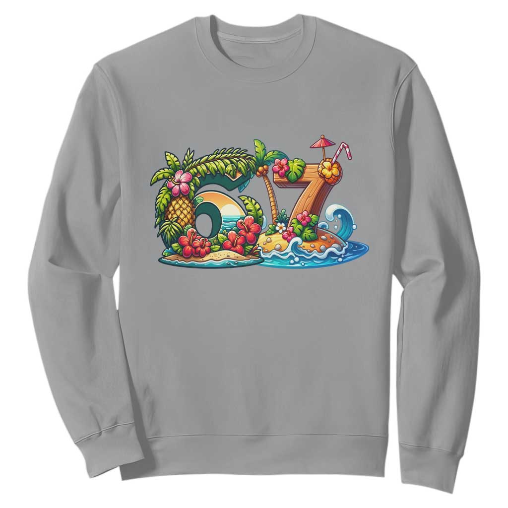Tropical Beach Six Seven Sweatshirt Summer Island Vacation Graphic TS12 Sport Gray Print Your Wear