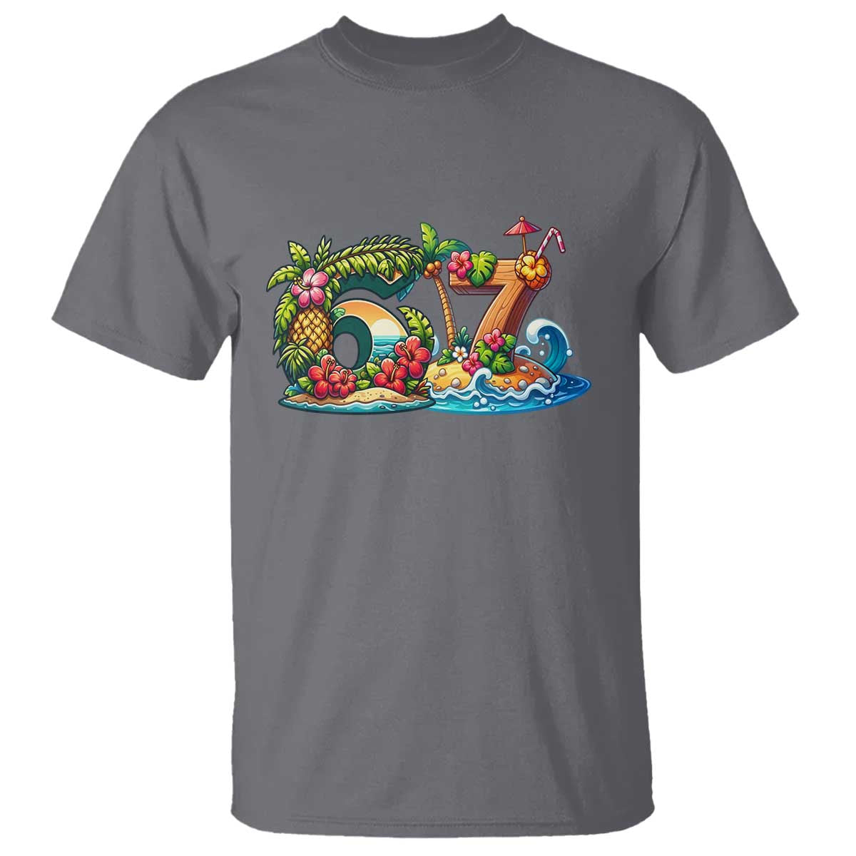 Tropical Beach Six Seven T Shirt Summer Island Vacation Graphic TS12 Charcoal Print Your Wear