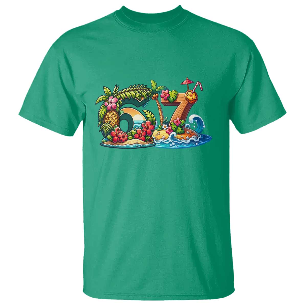 Tropical Beach Six Seven T Shirt Summer Island Vacation Graphic TS12 Irish Green Print Your Wear