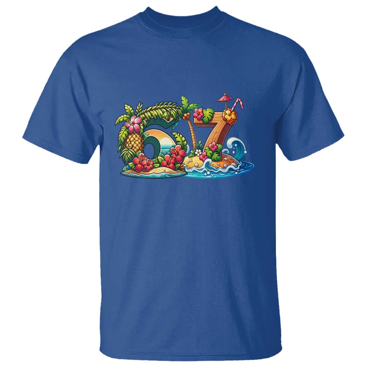 Tropical Beach Six Seven T Shirt Summer Island Vacation Graphic TS12 Royal Blue Print Your Wear