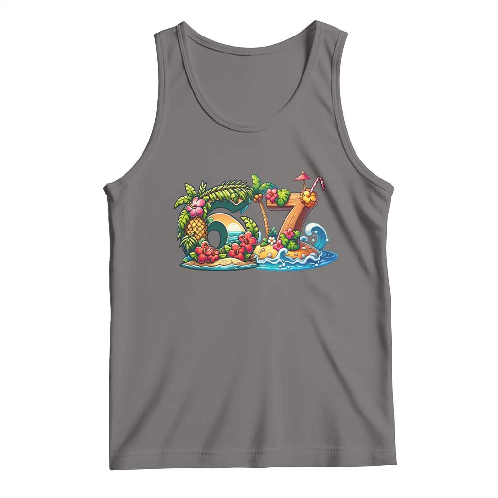 Tropical Beach Six Seven Tank Top Summer Island Vacation Graphic TS12 Deep Heather Print Your Wear