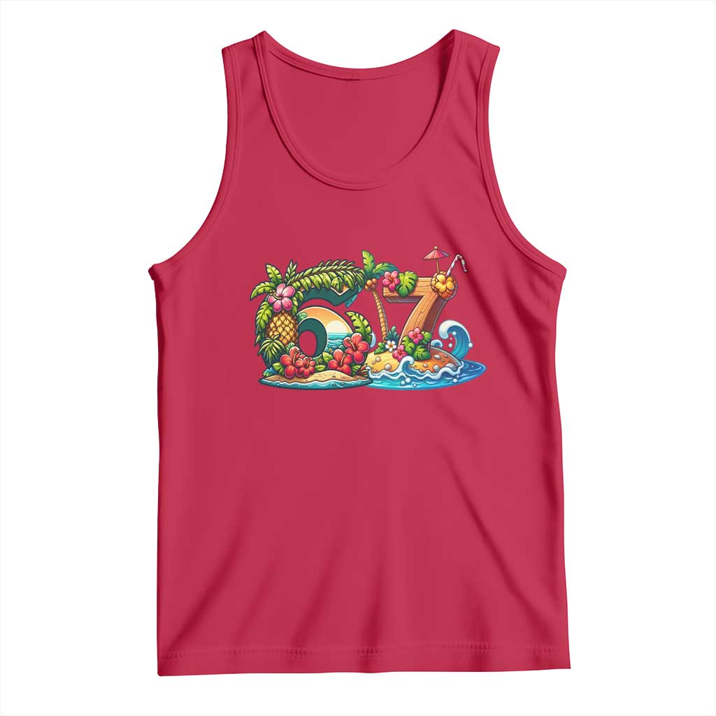 Tropical Beach Six Seven Tank Top Summer Island Vacation Graphic TS12 Red Print Your Wear