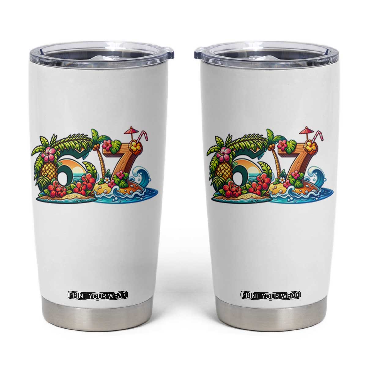 Tropical Beach Six Seven Tumbler Cup Summer Island Vacation Graphic TS12 White Print Your Wear