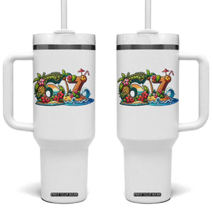 Tropical Beach Six Seven Tumbler With Handle Summer Island Vacation Graphic TS12 One Size: 40 oz White Print Your Wear