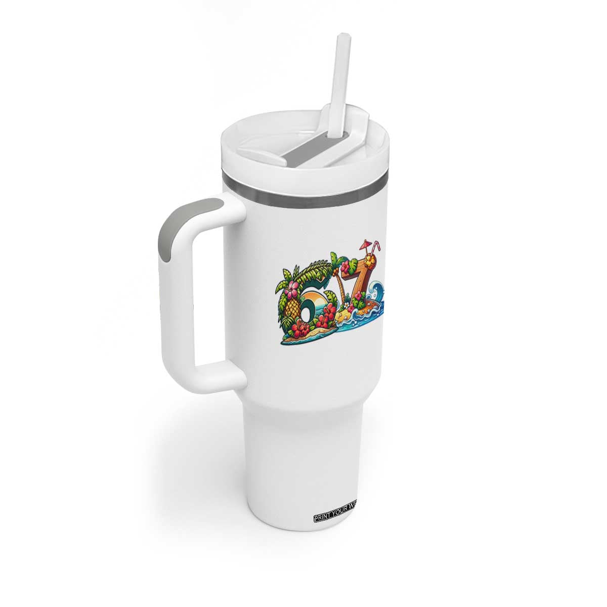 Tropical Beach Six Seven Tumbler With Handle Summer Island Vacation Graphic TS12 Print Your Wear