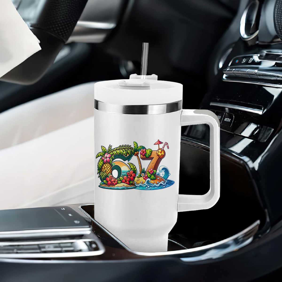 Tropical Beach Six Seven Tumbler With Handle Summer Island Vacation Graphic TS12 Print Your Wear