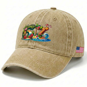 Tropical Beach Six Seven Washed Cotton Baseball Cap Summer Island Vacation Graphic TS12 Print Your Wear