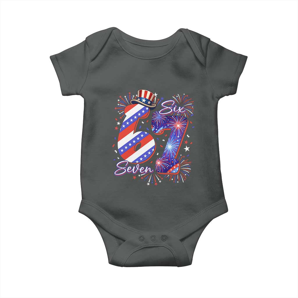Patriotic Six Seven Baby Onesie Red White And Blue Fireworks Graphic TS12 Dark Heather Print Your Wear