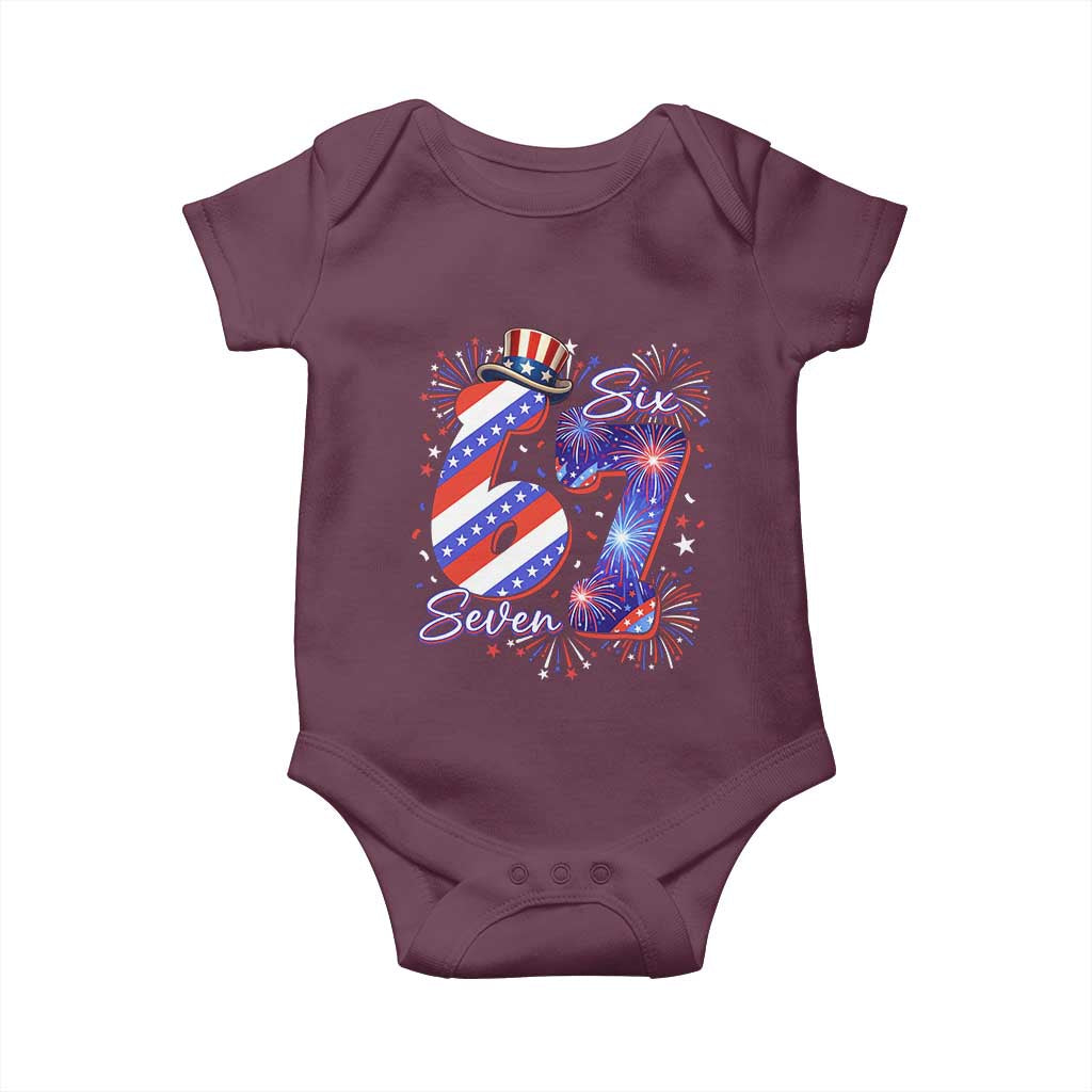 Patriotic Six Seven Baby Onesie Red White And Blue Fireworks Graphic TS12 Maroon Print Your Wear