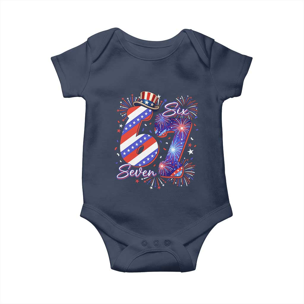 Patriotic Six Seven Baby Onesie Red White And Blue Fireworks Graphic TS12 Navy Print Your Wear
