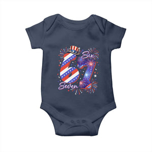 Patriotic Six Seven Baby Onesie Red White And Blue Fireworks Graphic TS12 Navy Print Your Wear