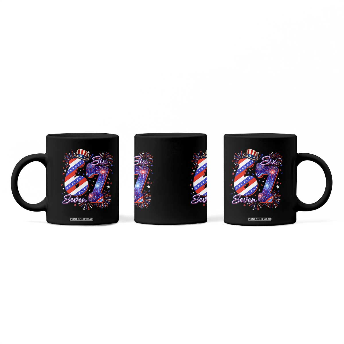 Patriotic Six Seven Coffee Mug Red White And Blue Fireworks Graphic TS12 Print Your Wear