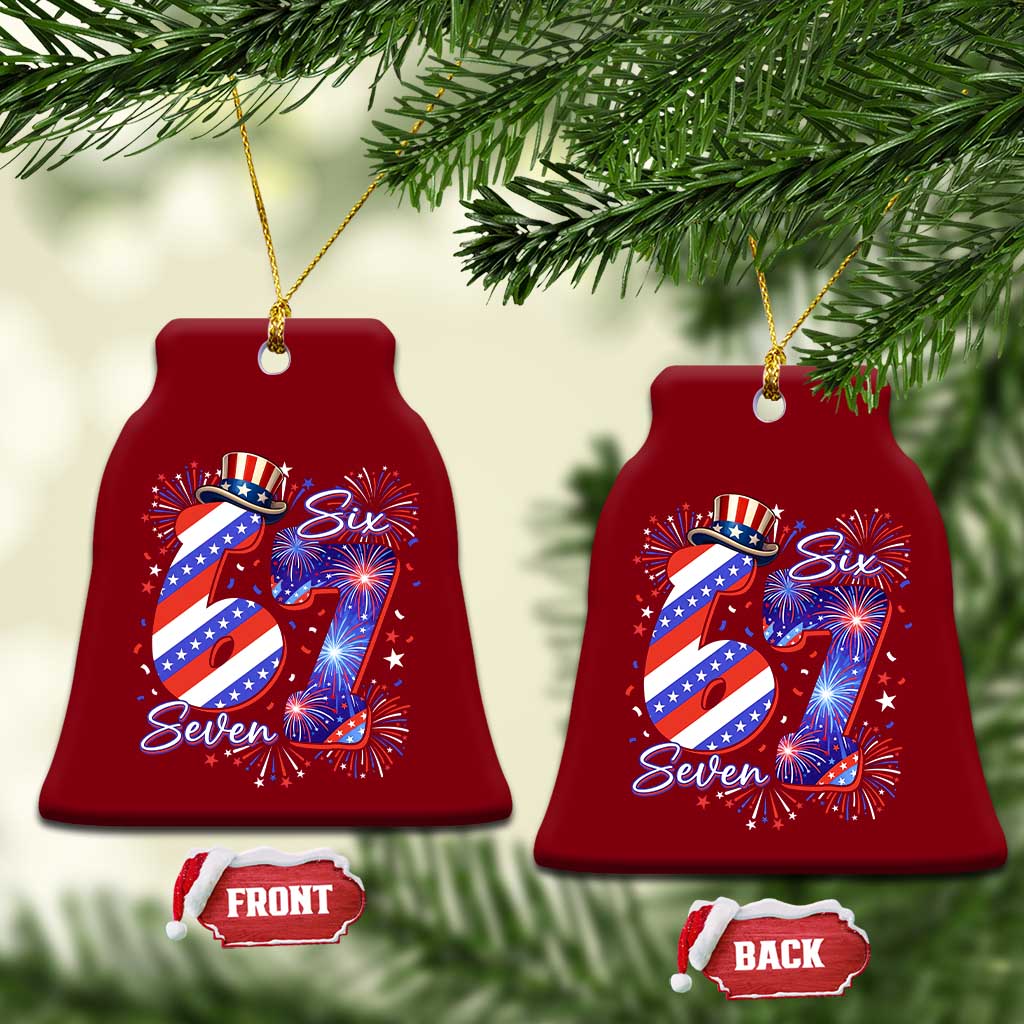 Patriotic Six Seven Ceramic Ornament Red White And Blue Fireworks Graphic TS12 Print Your Wear