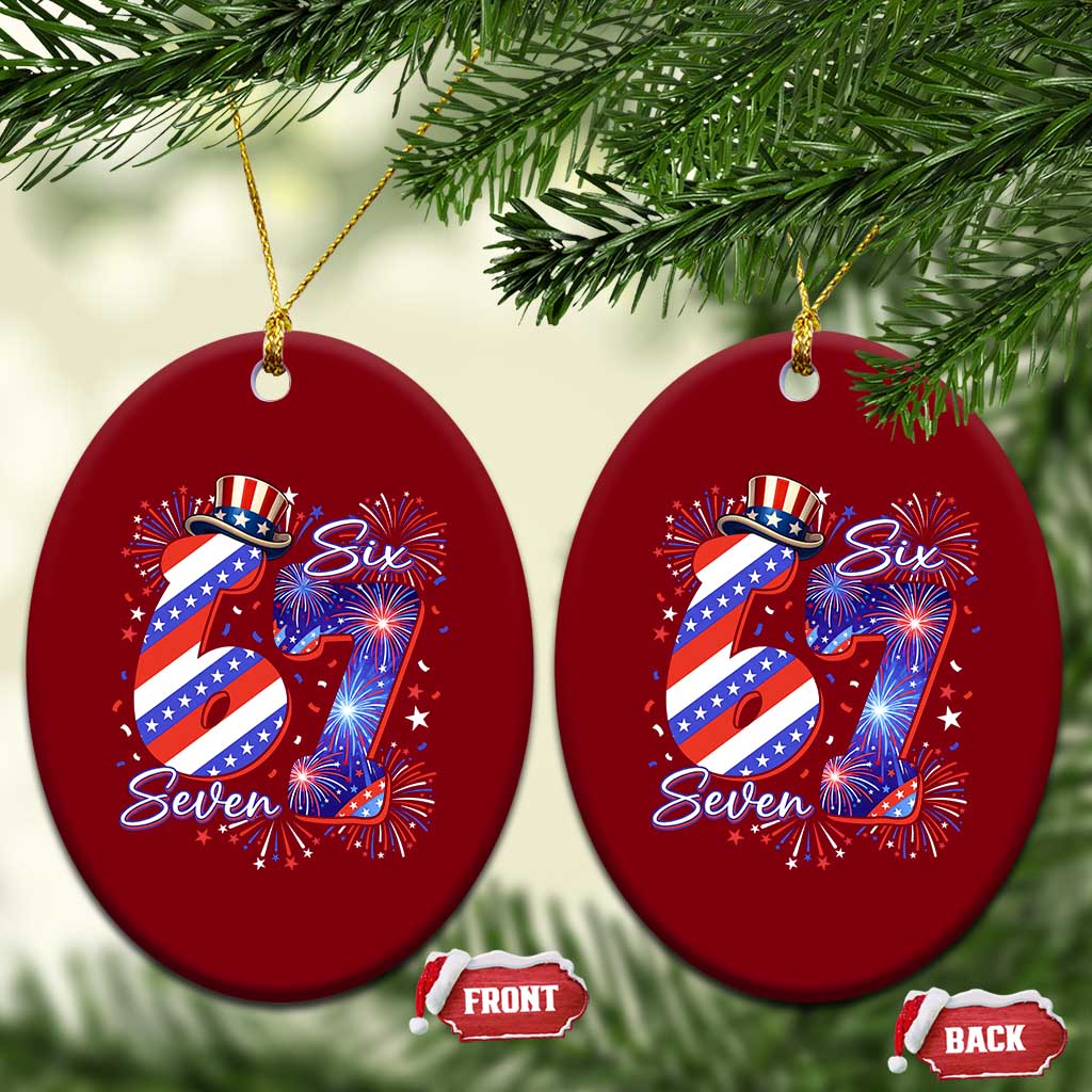Patriotic Six Seven Ceramic Ornament Red White And Blue Fireworks Graphic TS12 Print Your Wear