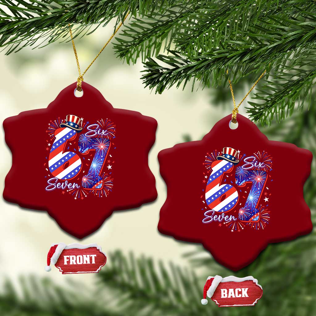 Patriotic Six Seven Ceramic Ornament Red White And Blue Fireworks Graphic TS12 Print Your Wear