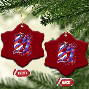 Patriotic Six Seven Ceramic Ornament Red White And Blue Fireworks Graphic TS12 Print Your Wear