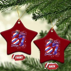 Patriotic Six Seven Ceramic Ornament Red White And Blue Fireworks Graphic TS12 Print Your Wear