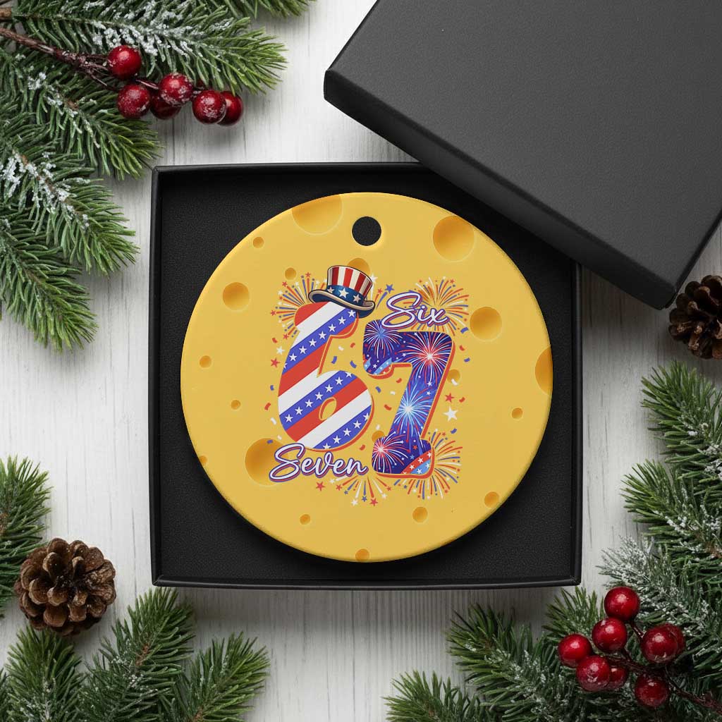 Patriotic Six Seven Ceramic Ornament Red White And Blue Fireworks Graphic TS12 1pc Yellow Cheese Print Your Wear