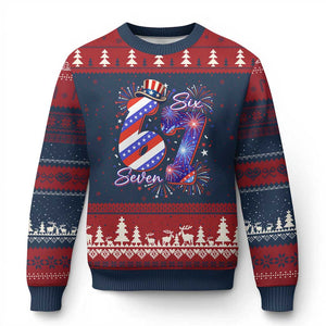Patriotic Six Seven Ugly Christmas Sweater Red White And Blue Fireworks Graphic TS12 Navy Red Print Your Wear