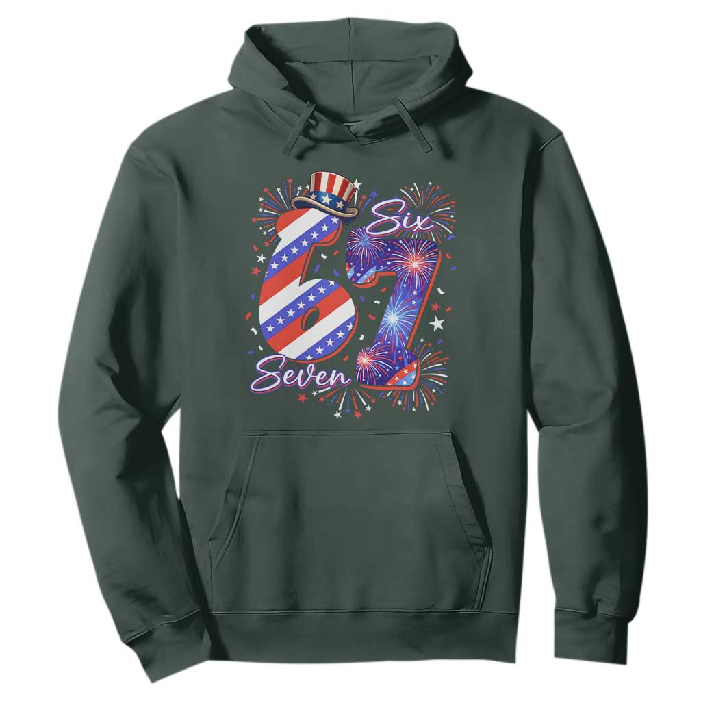 Patriotic Six Seven Hoodie Red White And Blue Fireworks Graphic TS12 Dark Forest Green Print Your Wear