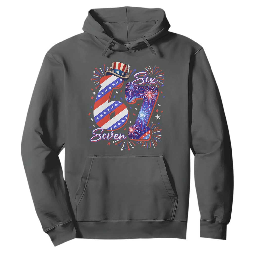 Patriotic Six Seven Hoodie Red White And Blue Fireworks Graphic TS12 Dark Heather Print Your Wear