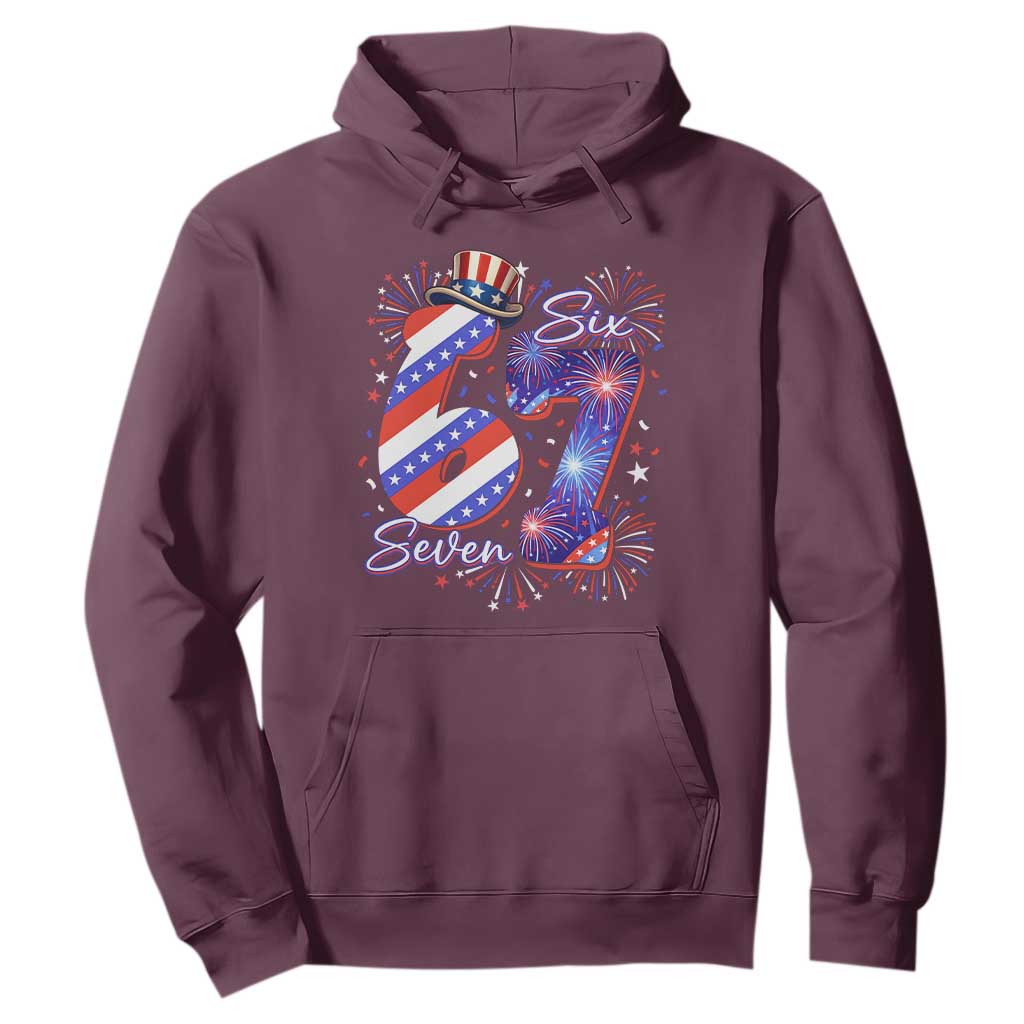 Patriotic Six Seven Hoodie Red White And Blue Fireworks Graphic TS12 Maroon Print Your Wear