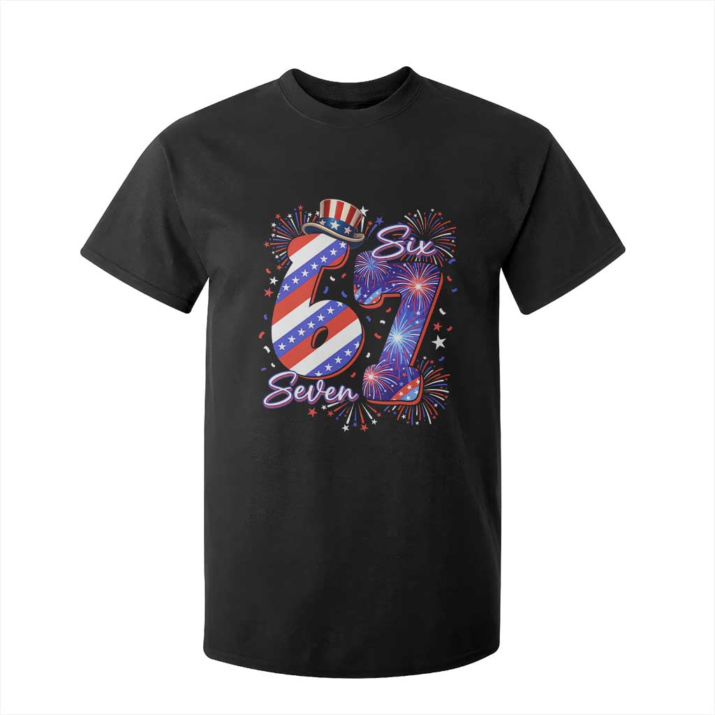 Patriotic Six Seven T Shirt For Kid Red White And Blue Fireworks Graphic TS12 Black Print Your Wear
