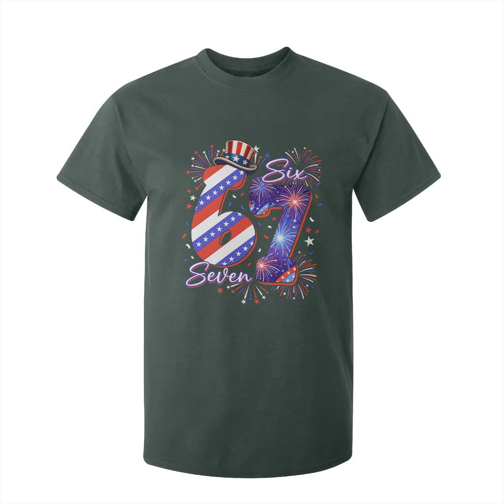 Patriotic Six Seven T Shirt For Kid Red White And Blue Fireworks Graphic TS12 Dark Forest Green Print Your Wear