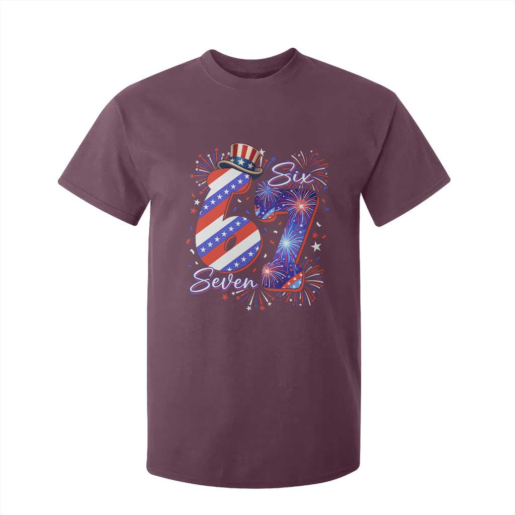 Patriotic Six Seven T Shirt For Kid Red White And Blue Fireworks Graphic TS12 Maroon Print Your Wear