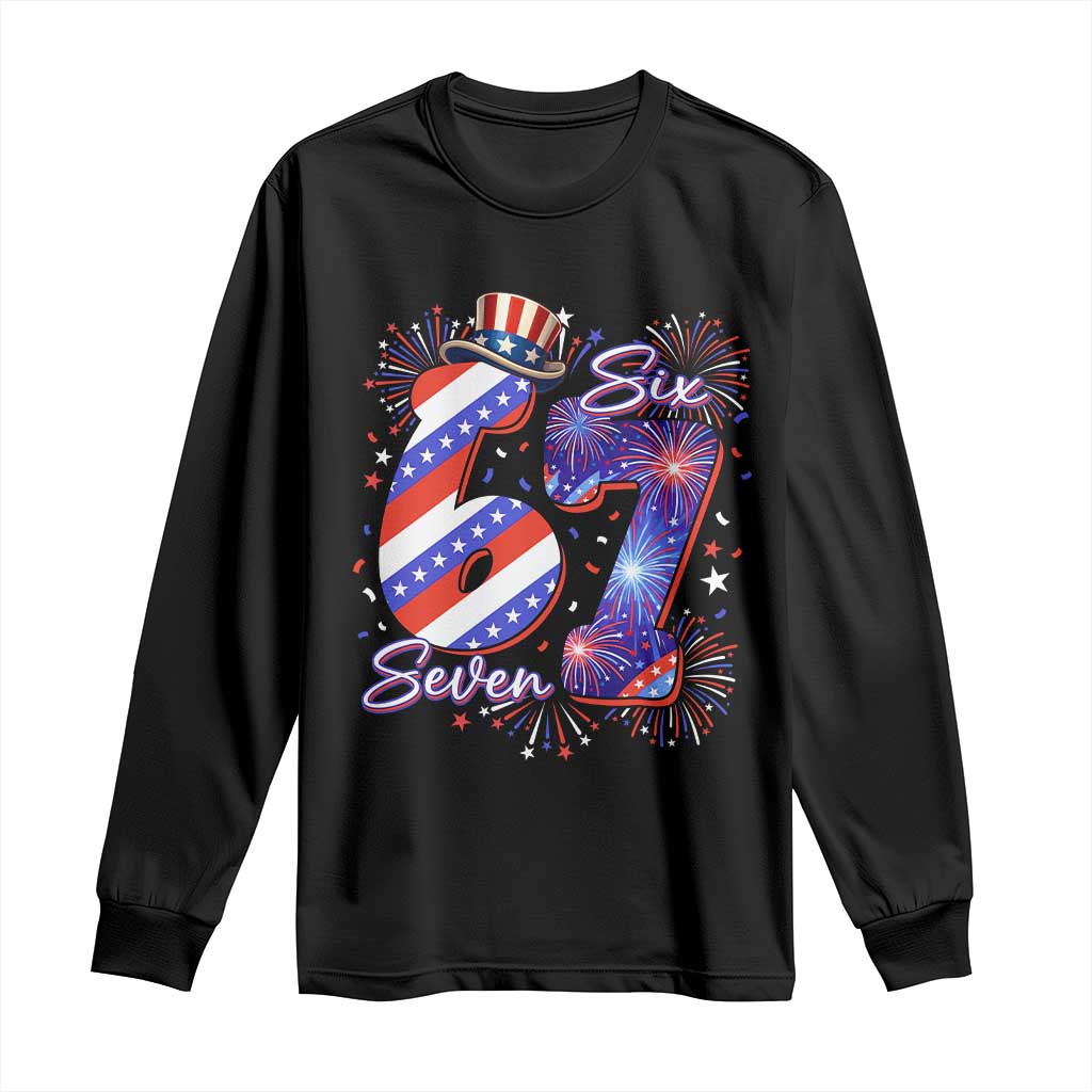 Patriotic Six Seven Long Sleeve Shirt Red White And Blue Fireworks Graphic TS12 Black Print Your Wear