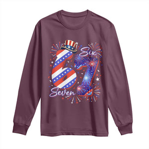 Patriotic Six Seven Long Sleeve Shirt Red White And Blue Fireworks Graphic TS12 Maroon Print Your Wear