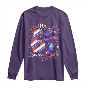 Patriotic Six Seven Long Sleeve Shirt Red White And Blue Fireworks Graphic TS12 Purple Print Your Wear