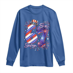 Patriotic Six Seven Long Sleeve Shirt Red White And Blue Fireworks Graphic TS12 Royal Blue Print Your Wear