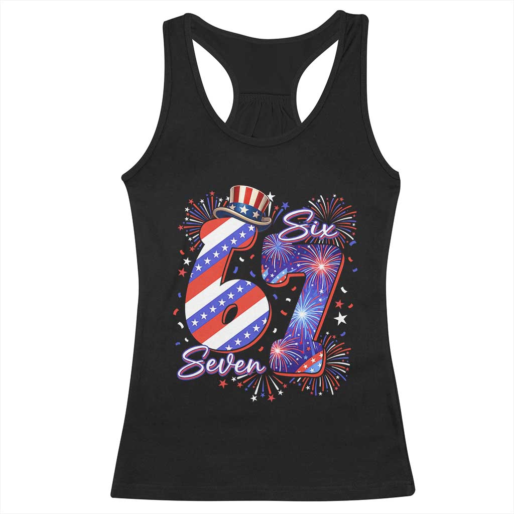 Patriotic Six Seven Racerback Tank Top Red White And Blue Fireworks Graphic TS12 Black Print Your Wear