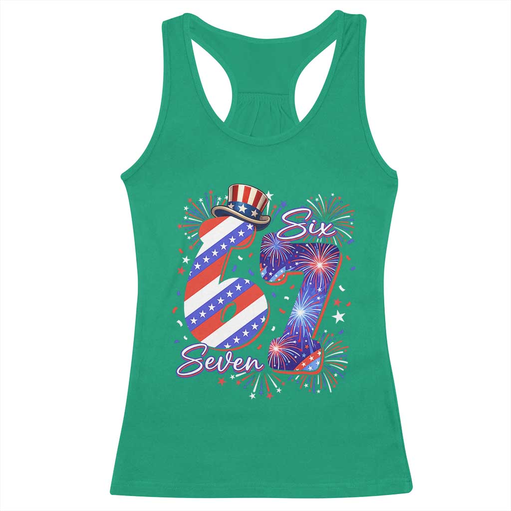 Patriotic Six Seven Racerback Tank Top Red White And Blue Fireworks Graphic TS12 Irish Green Print Your Wear