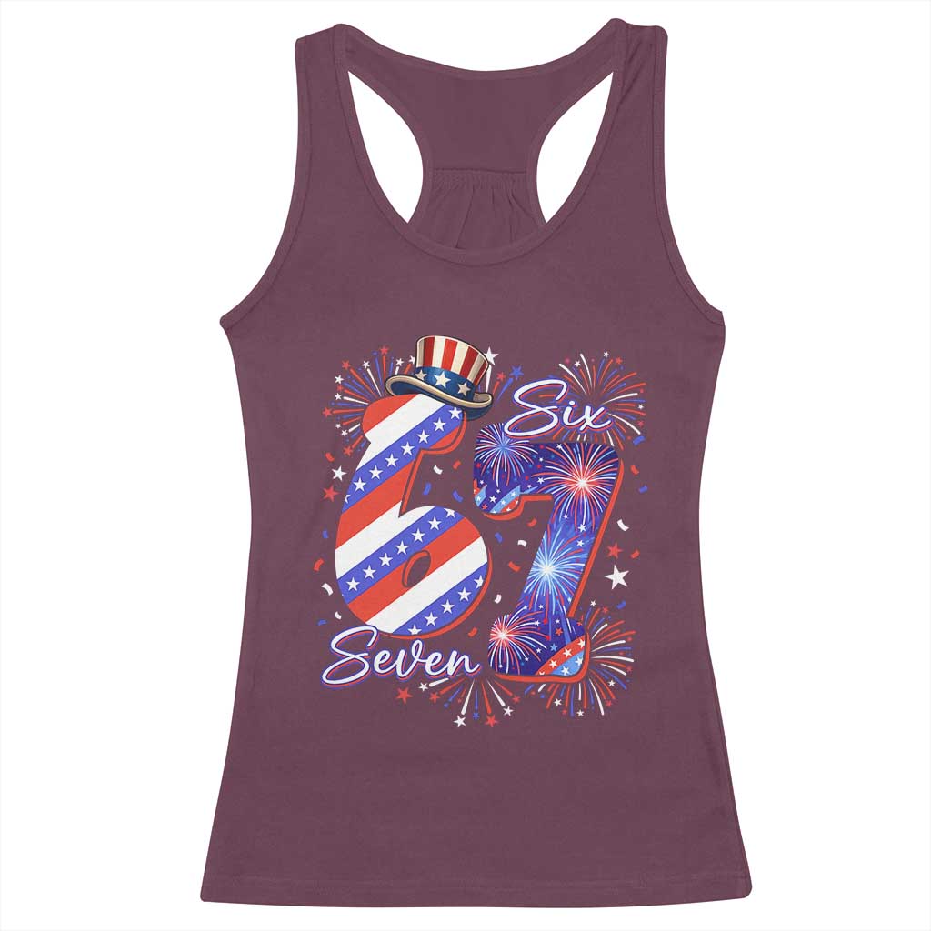 Patriotic Six Seven Racerback Tank Top Red White And Blue Fireworks Graphic TS12 Maroon Print Your Wear