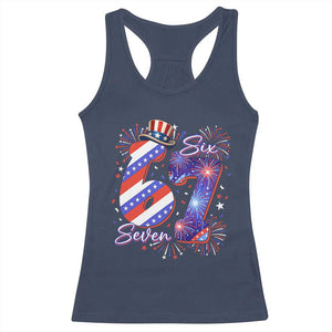 Patriotic Six Seven Racerback Tank Top Red White And Blue Fireworks Graphic TS12 Navy Print Your Wear