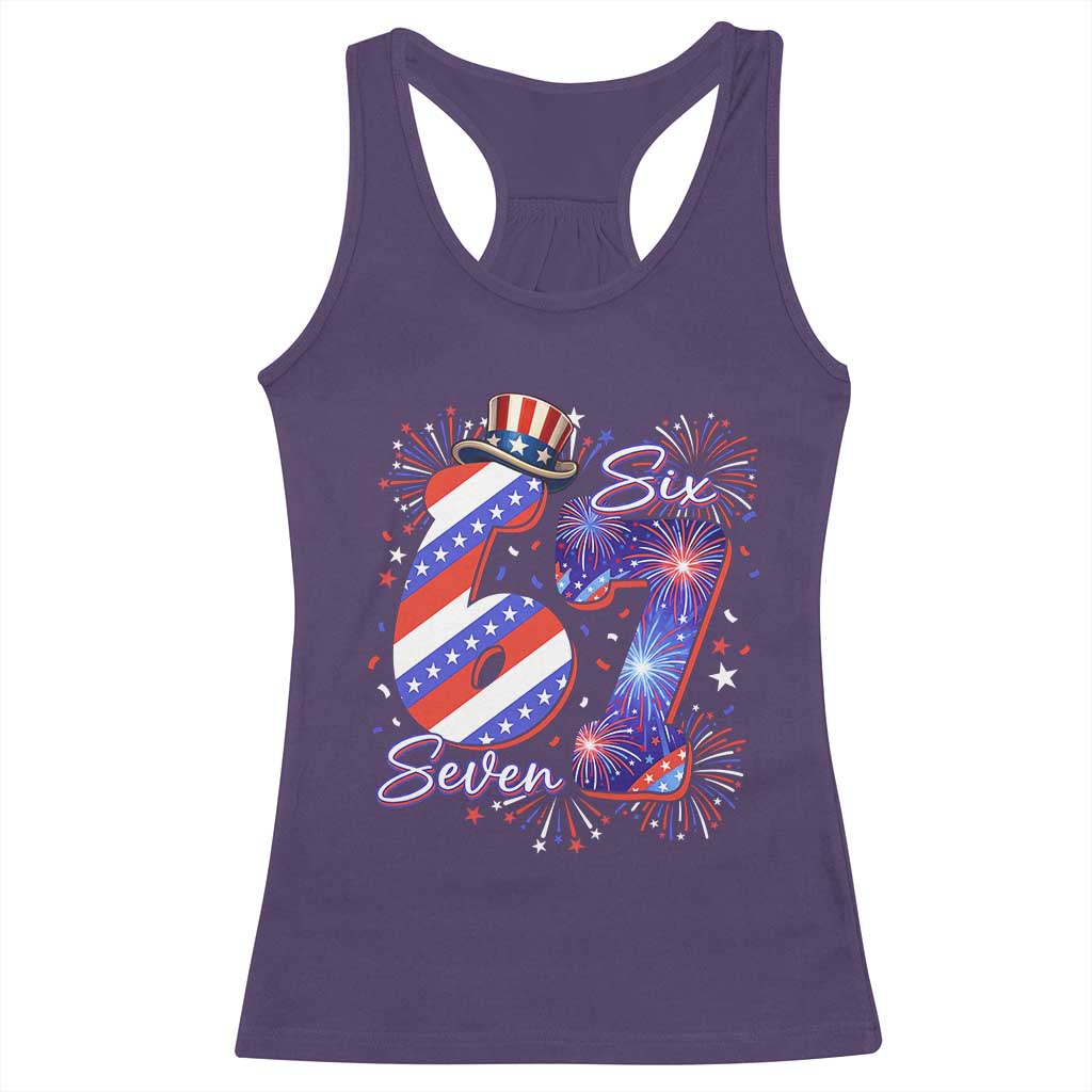 Patriotic Six Seven Racerback Tank Top Red White And Blue Fireworks Graphic TS12 Purple Print Your Wear