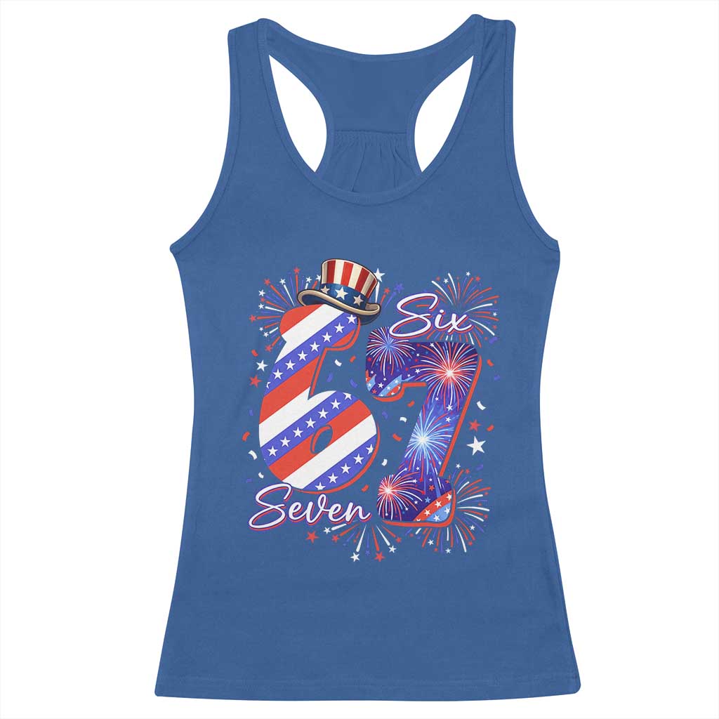 Patriotic Six Seven Racerback Tank Top Red White And Blue Fireworks Graphic TS12 Royal Blue Print Your Wear