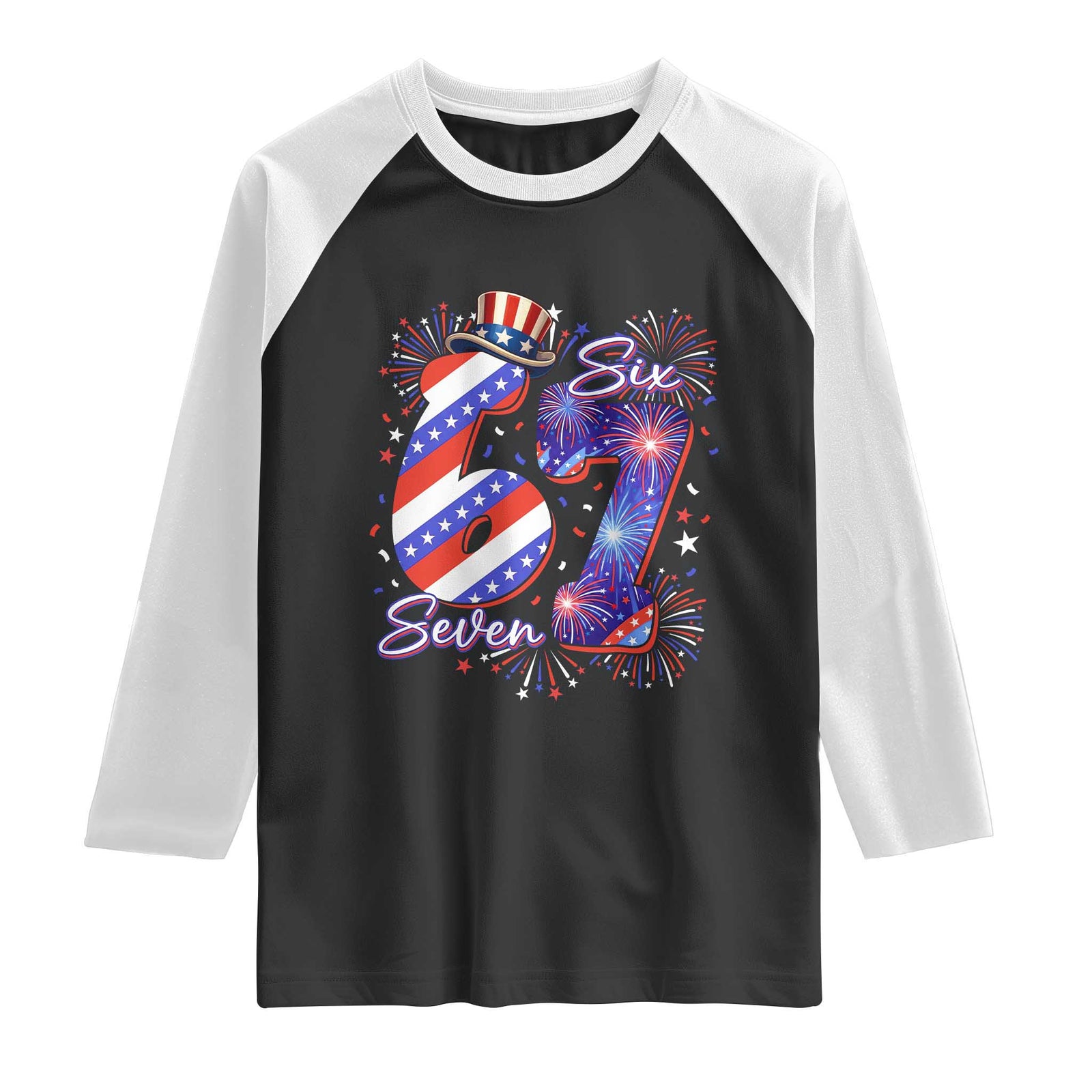 Patriotic Six Seven Raglan Shirt Red White And Blue Fireworks Graphic TS12 Black White Print Your Wear