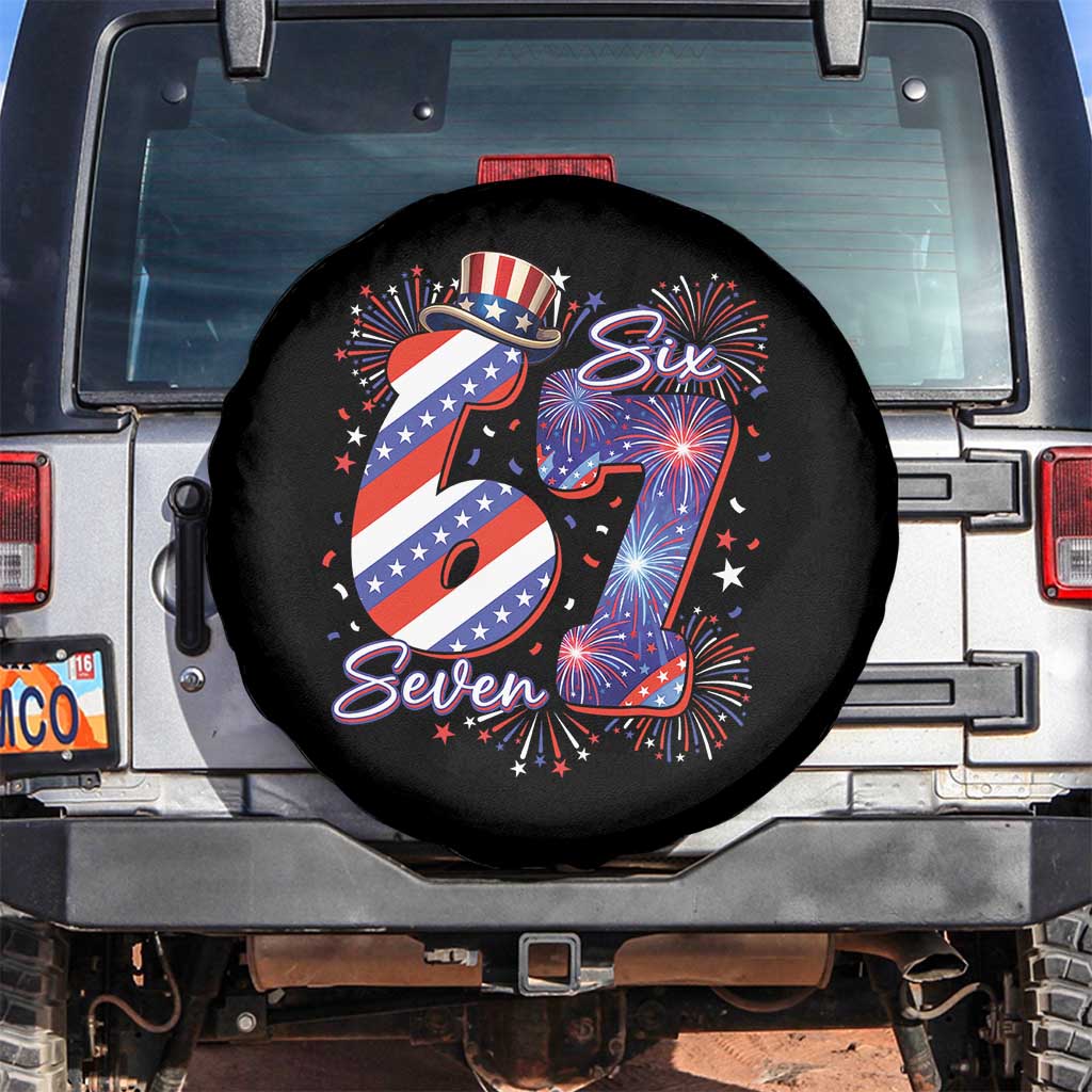 Patriotic Six Seven Spare Tire Cover Red White And Blue Fireworks Graphic TS12 No hole Black Print Your Wear