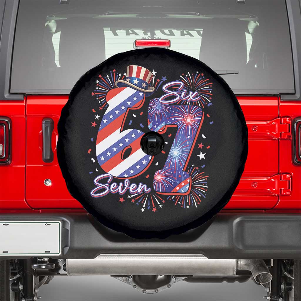 Patriotic Six Seven Spare Tire Cover Red White And Blue Fireworks Graphic TS12 Black Print Your Wear