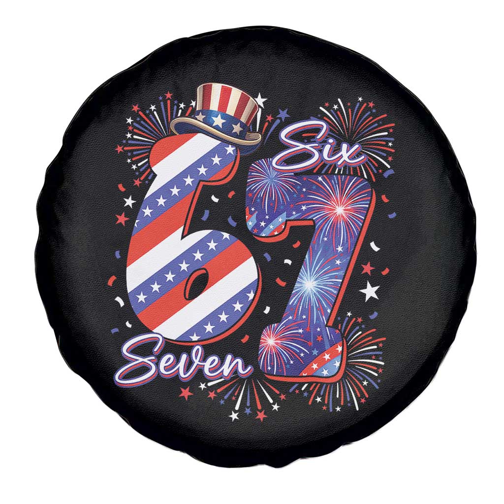 Patriotic Six Seven Spare Tire Cover Red White And Blue Fireworks Graphic TS12 Print Your Wear