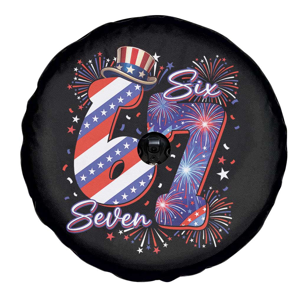 Patriotic Six Seven Spare Tire Cover Red White And Blue Fireworks Graphic TS12 Print Your Wear